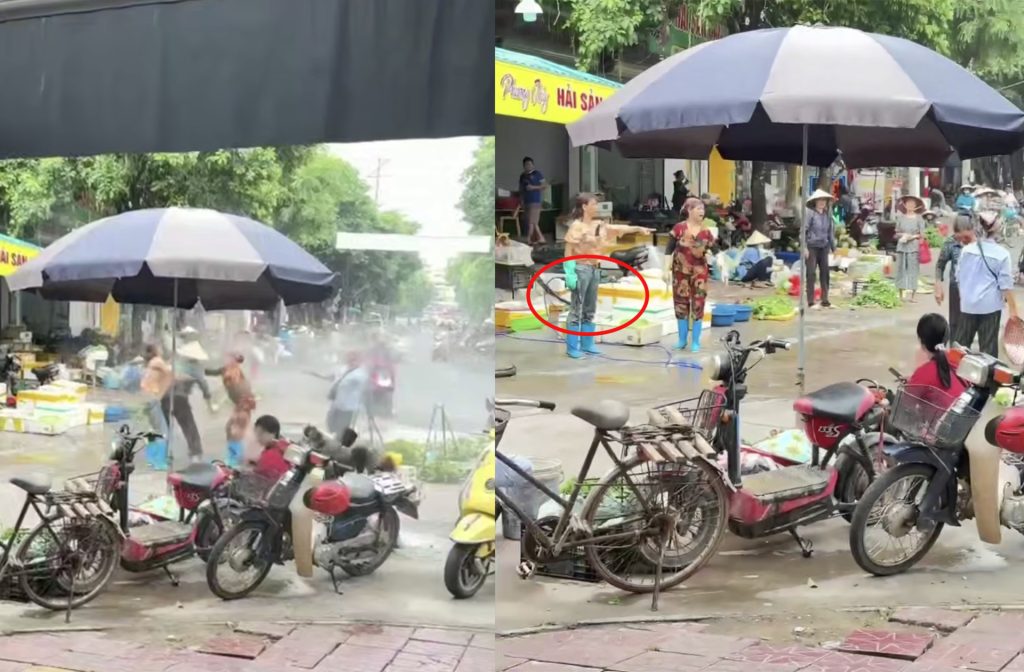Khu vực chợ Xuân Hòa, nơi xảy ra vụ việc người phụ nữ bán rau bị xịt vòi cao áp vào mặt.