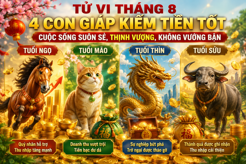 4 con giáp Ngọ, Mão, Thìn và Sửu được dự báo có vận tài lộc khởi sắc, công việc thuận lợi và thu nhập cải thiện trong tháng 8.